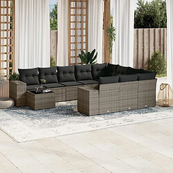 vidaXL Salon de jardin 11 pcs avec coussins gris résine tressée