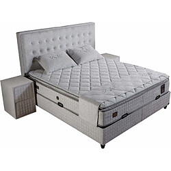 Vivenla Ensemble de lit coffre 180x200 en tissu bouclette blanc avec un matelas à ressorts ensachés 7 zones de confort de la collection LONDON