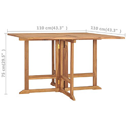 vidaXL Table à dîner de jardin pliable 110x110x75 cm Teck massif pas cher