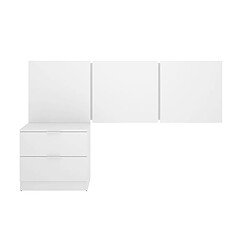 Pegane Ensemble de Tête de lit + 1 table de chevet avec 2 tiroirs coloris blanc