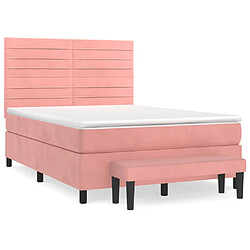 vidaXL Sommier à lattes de lit avec matelas Rose 140x200 cm Velours