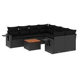 vidaXL Salon de jardin 9 pcs avec coussins noir résine tressée