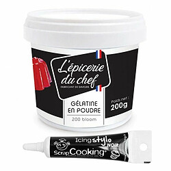 Scrapcooking Gélatine en poudre 200 g + Stylo de glaçage noir