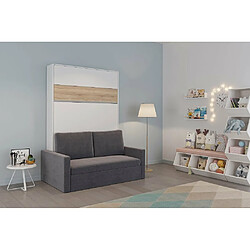 Acheter Inside 75 Armoire lit escamotable DJUKE SOFA blanc bandeau chêne canapé gris 140*200 cm