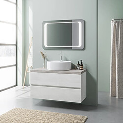 Kiamami Valentina ARMOIRE DE TOILETTE MURALE 100CM CHÊNE ET BETON, VASQUE À POSER, MIROIR À LED | ELBA 