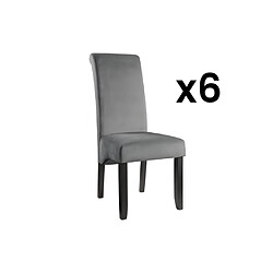 Vente-Unique Lot de 6 chaises DELINA - Velours matelassé & pieds bois - Gris clair