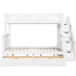 KOMHTOM Lit double superposé pour enfant multifonctionnel blanc 90 * 200 / 140 * 200 avec tableau noir et tiroirs sans matelas 