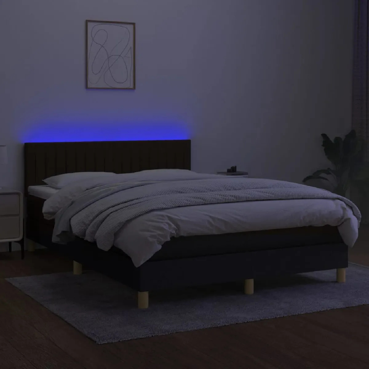 Avis Vidaxl Sommier à lattes de lit avec matelas LED Noir 140x190 cm Tissu