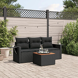 vidaXL Salon de jardin 4 pcs avec coussins noir résine tressée 