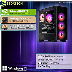 Sedatech Pack PC Gamer • AMD Ryzen 7 7700X • RTX3070 • 32Go DDR5 • 2To SSD M.2 • Windows 11 • Moniteur 24"