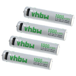 vhbw 4x Piles rechargeables AAA Micro avec prise micro-USB (280mAh, 1,5V, Li-ion)