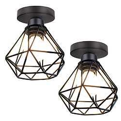 STOEX Plafonnier Industriel en Métal, Suspension Luminaire Style Vintage Design STOEX Plafonnier Industriel en Métal, Suspension Luminaire Style Vintage Design forme Cage Diamant Rétro pour Salon Chambre Salle à manger(sans ampoule)(x2)