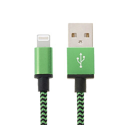 Wewoo Câble vert pour iPhone 6 & 6 Plus, 5 & 5S & 5C, iPad Air 2 & Air, mini 1/2/3, iPod touch 5 2m tissé style Lightning à USB données de synchronisation / de chargement,