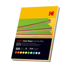 KODAK - Ramette de 100 feuilles papier couleur 80g/m², Format A4 (21x29,7cm) Rouge, Orange, Jaune, Vert, Bleu et Rose - 9891300 - Blanc 