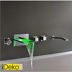 iDeko® Robinet Mitigeur lavabo Support mural chromé Changement de couleur LED robinet de baignoire cascade