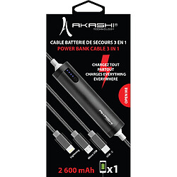 Akashi Câble 3 en 1 avec fonction Batterie de secours 2600 mAh