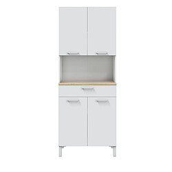 Pegane Buffet meuble cuisine 4 portes + tiroir coloris blanc artic / chêne canadien - Hauteur 186 cm x Longueur 72 cm x Profondeur 40 cm 