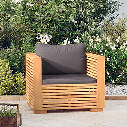 vidaXL Fauteuil de jardin avec coussins gris foncé Bois de teck massif 