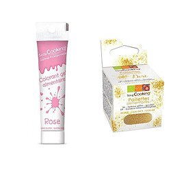 Scrapcooking Gel colorant alimentaire rose + paillettes dorées