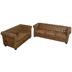 Maison Chic Ensemble de canapé Chesterfield à 2 et 3 places, Canapé droit pour salon, Sofa Relax marron -GKD974386