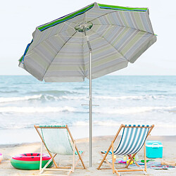 Helloshop26 Parasol de plage f182 cm inclinable protection uv 50+ à 8 baleines en fibre de verre pour plage piscine jardin bande bleu et vert 20_0008995