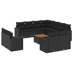 vidaXL Salon de jardin 12 pcs avec coussins noir résine tressée