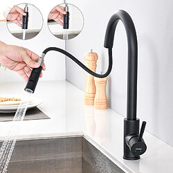 LONHEO MAX Mitigeur de Cuisine Noir 7-Forme avec 2 Fonctions Douchette Extractible Robinet d'évier Rotatif à 360° en Inox avec Barboteur démotable 