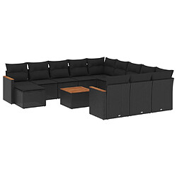 vidaXL Salon de jardin avec coussins 13 pcs noir résine tressée