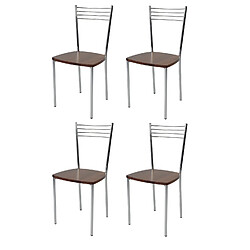 t m c s Tommychairs - Set 4 chaises ELENA pour cuisine, bar et salle à manger, robuste structure en acier chromé et assise en bois massif coleur noix clair