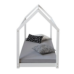 Decoshop26 Lit cabane pour enfant en forme de maison en bois blanc avec sommier à lattes 80x160 cm LIT06198