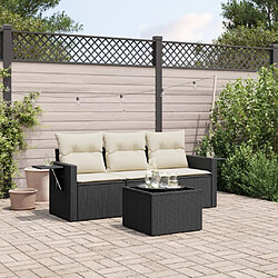 vidaXL Salon de jardin 4 pcs avec coussins noir résine tressée