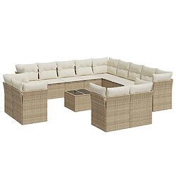 vidaXL Salon de jardin avec coussins 14 pcs beige résine tressée