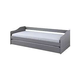 Pegane Lit Banquette 90x200 en pin massif coloris vernis gris - Longueur 207 x Profondeur 96,5 x Hauteur 62 cm