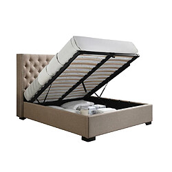 Vente-Unique Lit coffre 160 x 200 cm avec tête de lit capitonnée - Tissu - Beige - MASSIMO pas cher