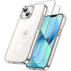 Coque Silicone Transparente Compatible Magsafe + Verres Trempes X2 Pour iPhone 13 Mini Little Boutik®