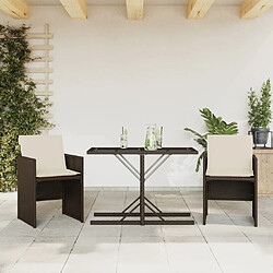 Maison Chic Ensemble de bistro 3 pcs avec coussins,Table + chaises + coussins de jardin marron résine tressée -GKD736331