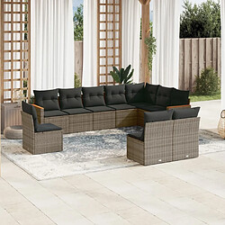 Maison Chic Salon de jardin avec coussins 10 pcs | Ensemble de Table et chaises | Mobilier d'Extérieur gris résine tressée -GKD96646