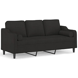 vidaXL Canapé 3 places avec oreillers décoratifs noir 180 cm tissu