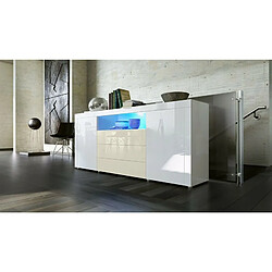 Mpc Buffet Laqué Blanc Et Crème Avec Éclairage LED 167 X 72 X 35 Cm