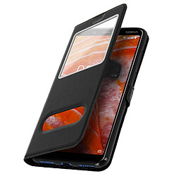 Avizar Housse Nokia 3.1 Plus Étui Double Fenêtre Fonction Support Coque Silicone - noir