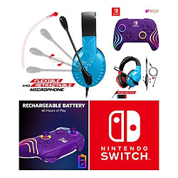 NC CASQUE NINTENDO SWITCH ROUGE ET BLEU + Manette SANS FIL Bluetooth SWITCH PURPLE SWIT LED RVB Officielle Nintendo