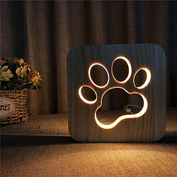 LED Veilleuse Bois Lampe de Table 3D Découpe Chien Patte Lampe de Bureau USB Veilleuse Chambre Décoration pour Enfant Garçons Filles Noël Nouvel An Ca