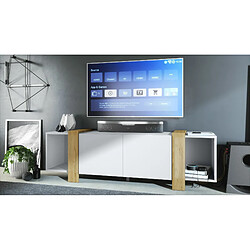 Mpc Meuble TV Blanc Mat Et Aspect Chêne (lxhxp) : 149 X 45,5 X 34 Cm