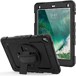 Coque en TPU + Silicone avec béquille pivotante à 360° et sangle tout noir pour votre Apple iPad 9.7 pouces (2018)/(2017)/Air 2/Pro 9.7 pouces (2016)