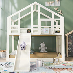 ComfortXL Lit enfant maison avec toboggan et échelle 90 x 200 cm, lit mezzanine avec barrières, blanc