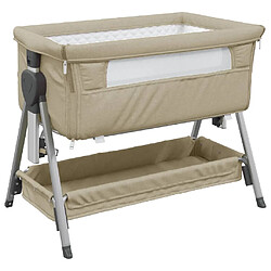 vidaXL Lit pour bébé avec matelas Taupe Tissu de lin