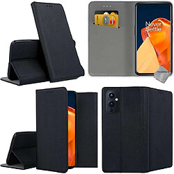 Htdmobiles Housse etui portefeuille avec coque intérieure en silicone pour OnePlus 9 + film ecran - NOIR MAGNET