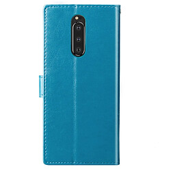 Wewoo Housse Coque Étui en cuir motif de fleurs pressées Lucky Clover pour Sony Xperia 1 / XZ4, avec support et emplacements pour cartes, porte-monnaie dragonne (Bleu)