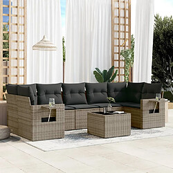 vidaXL Salon de jardin 8 pcs avec coussins gris résine tressée