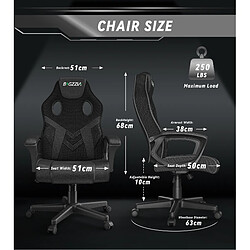 Fauteuil de Bureau Inclinable - BIGZZIA Fauteuil Gamer Hauteur Réglable - avec dossier respirant et appui-tête confortable - Noir